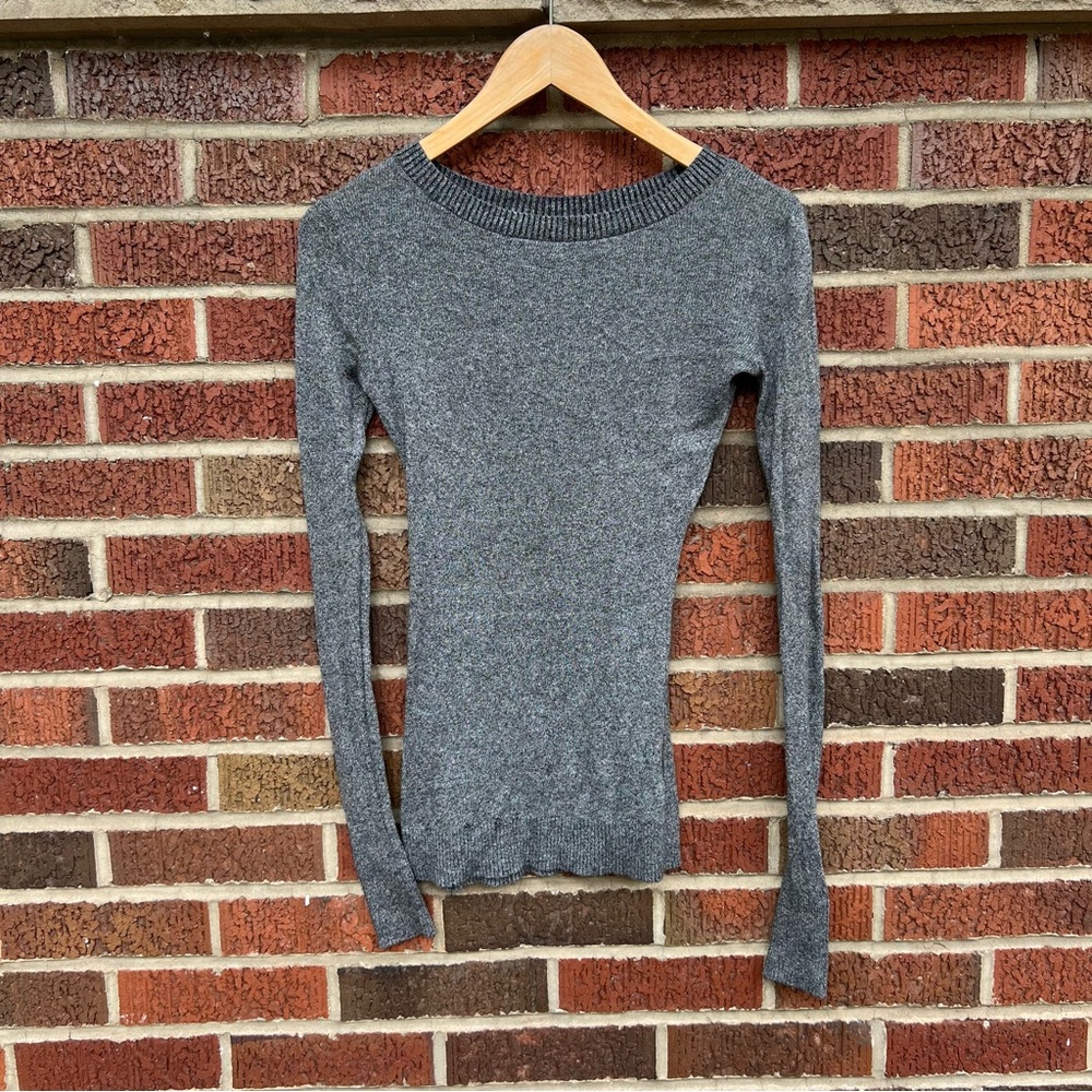 Express Gray Heathered Crewneck Pullover Sweater